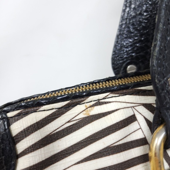 Henri Bendel Laptop Bag Disturbed Stripe Brown Black Canvas Leather Briefcase - Picture 5 of 16